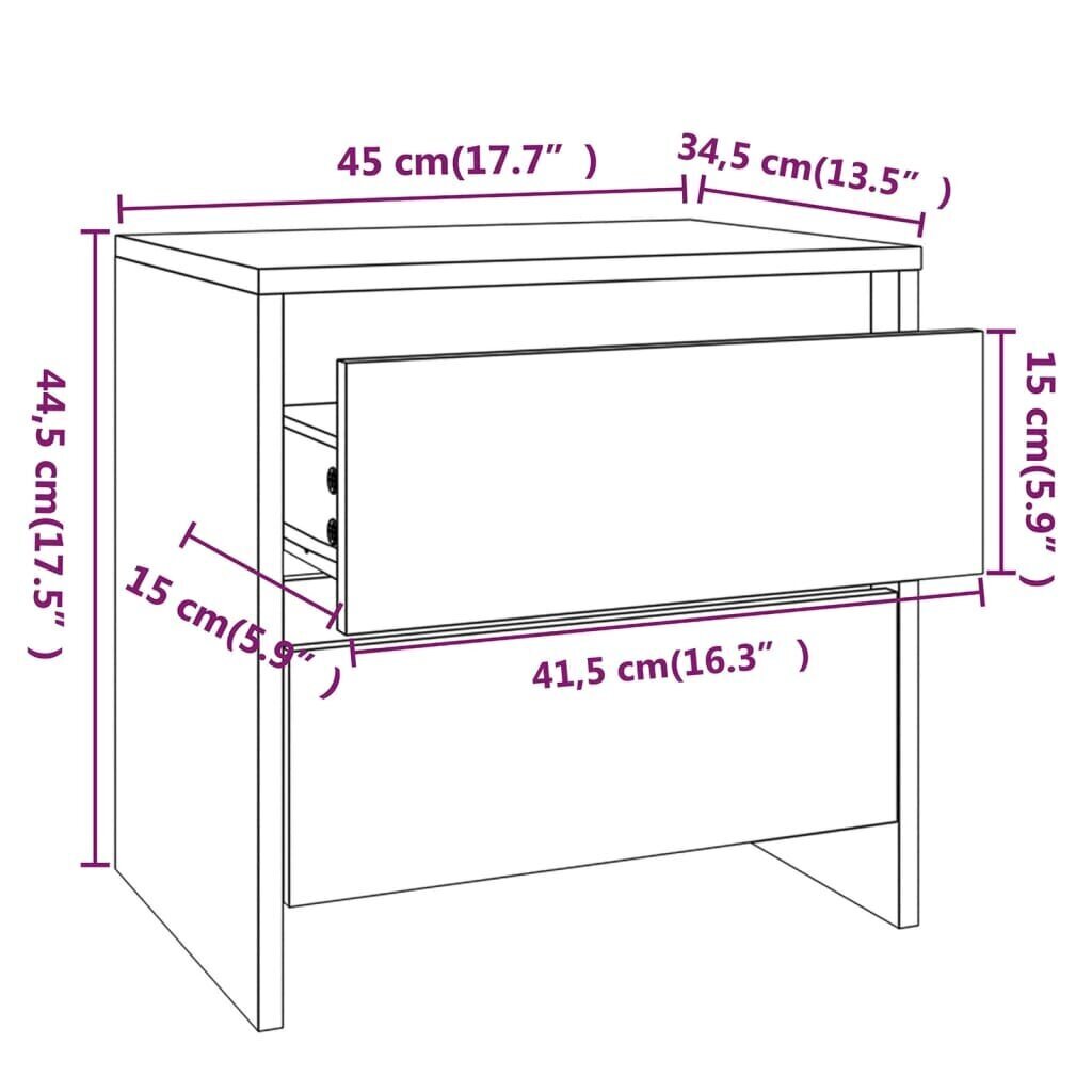 vidaXL Yöpöydät 2 kpl ruskea tammi 45x34,5x44,5 cm lastulevy hinta ja tiedot | Yöpöydät | hobbyhall.fi