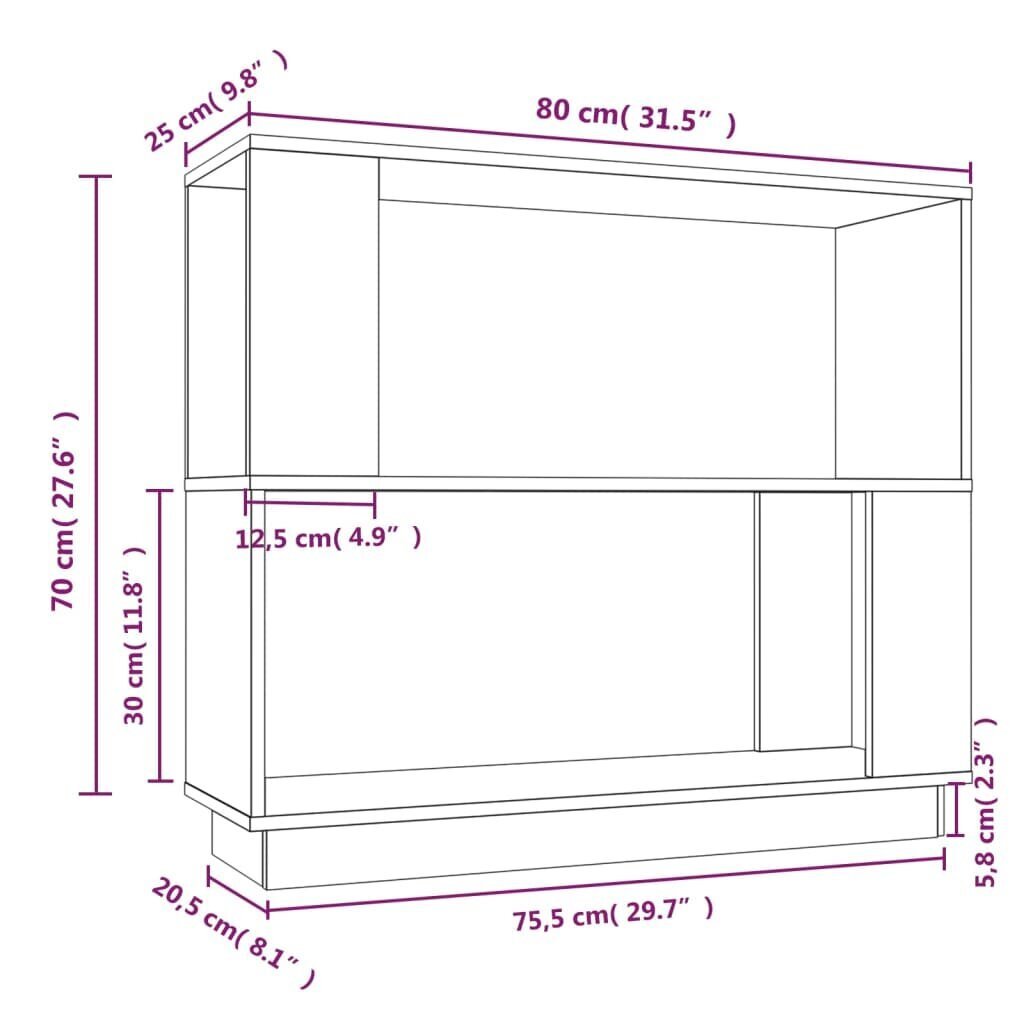 vidaXL Kirjahylly/tilanjakaja musta 80x25x70 cm täysi mänty hinta ja tiedot | Hyllyt | hobbyhall.fi