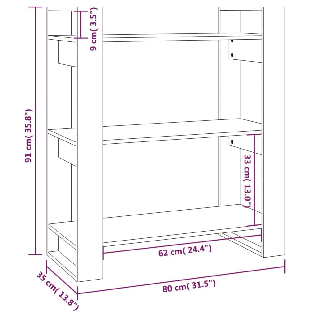 vidaXL Kirjahylly/tilanjakaja harmaa 80x35x91 cm täysi mänty hinta ja tiedot | Hyllyt | hobbyhall.fi