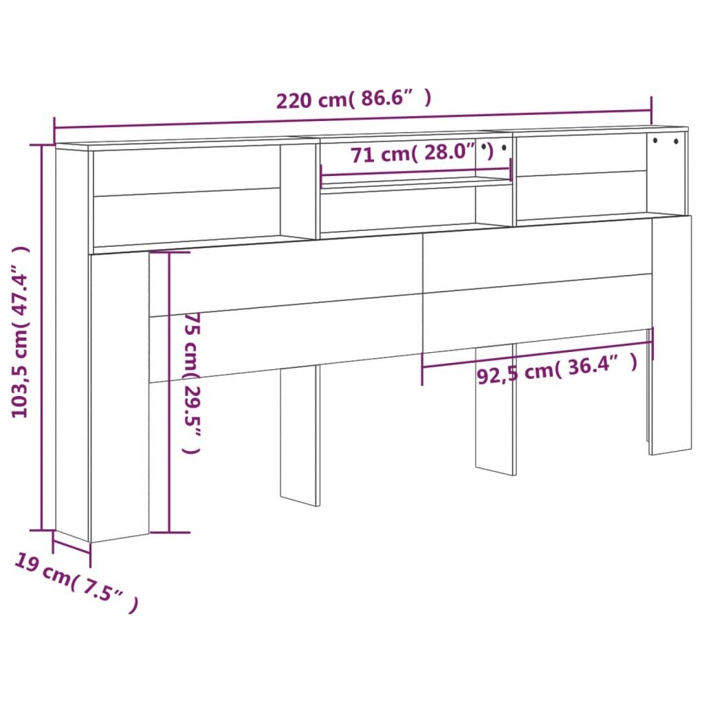 vidaXL Sängynpääty säilytystilalla harmaa Sonoma 220x19x103,5 cm hinta ja tiedot | Sängyt | hobbyhall.fi