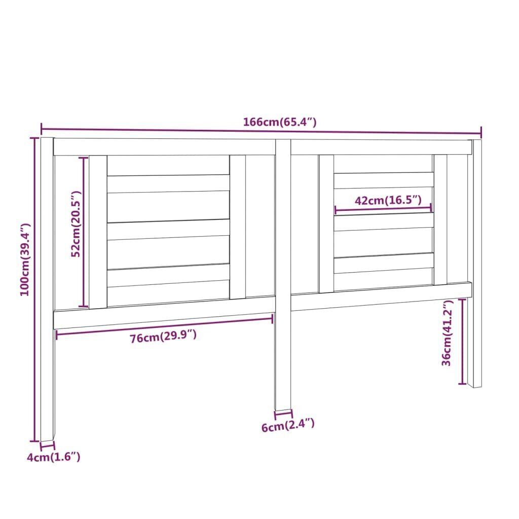 vidaXL Sängynpääty valkoinen 166x4x100 cm täysi mänty hinta ja tiedot | Sängyt | hobbyhall.fi