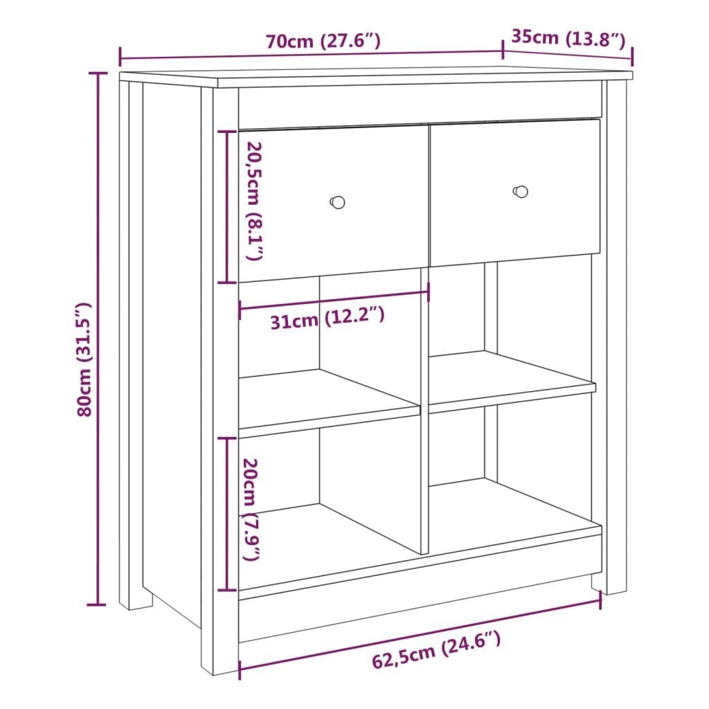 vidaXL Senkki musta 70x35x80 cm täysi mänty hinta ja tiedot | Olohuoneen kaapit ja lipastot | hobbyhall.fi