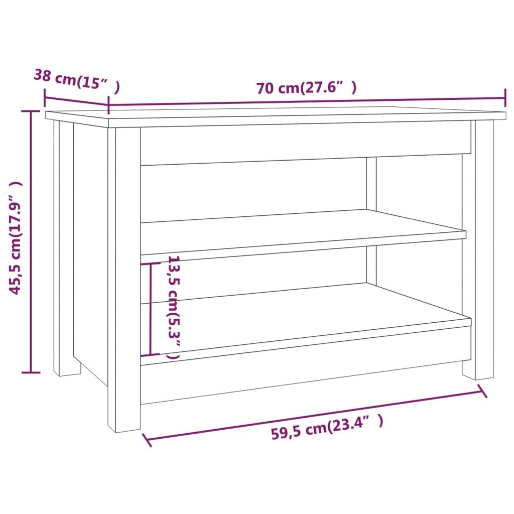 vidaXL Kenkäpenkki musta 70x38x45,5 cm täysi mänty hinta ja tiedot | Kenkäkaapit ja -hyllyt | hobbyhall.fi