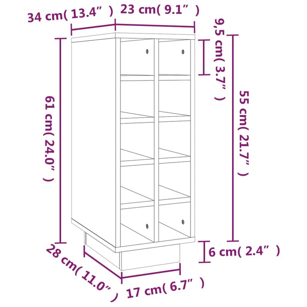 vidaXL Viinikaappi hunajanruskea 23x34x61 cm täysi mänty hinta ja tiedot | Keittiön kaapit | hobbyhall.fi