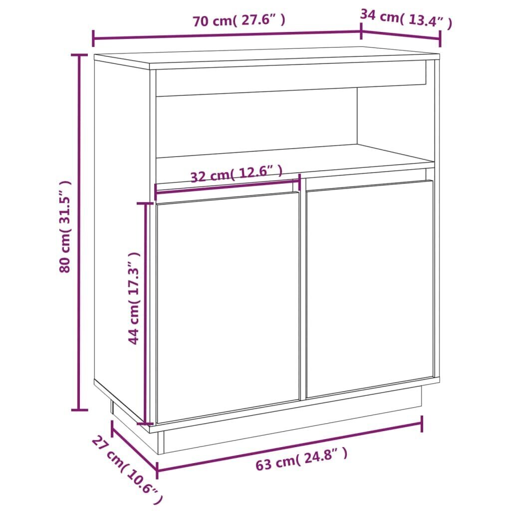 vidaXL Senkki valkoinen 70x34x80 cm täysi mänty hinta ja tiedot | Olohuoneen kaapit ja lipastot | hobbyhall.fi