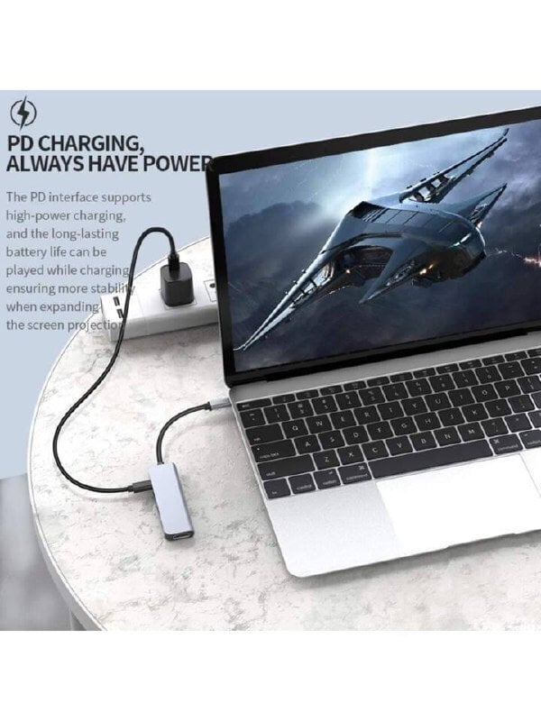Type-C HUB 5-in-1 -jakaja MacBookille, Electronics LV-373, harmaa hinta ja tiedot | Adapterit | hobbyhall.fi