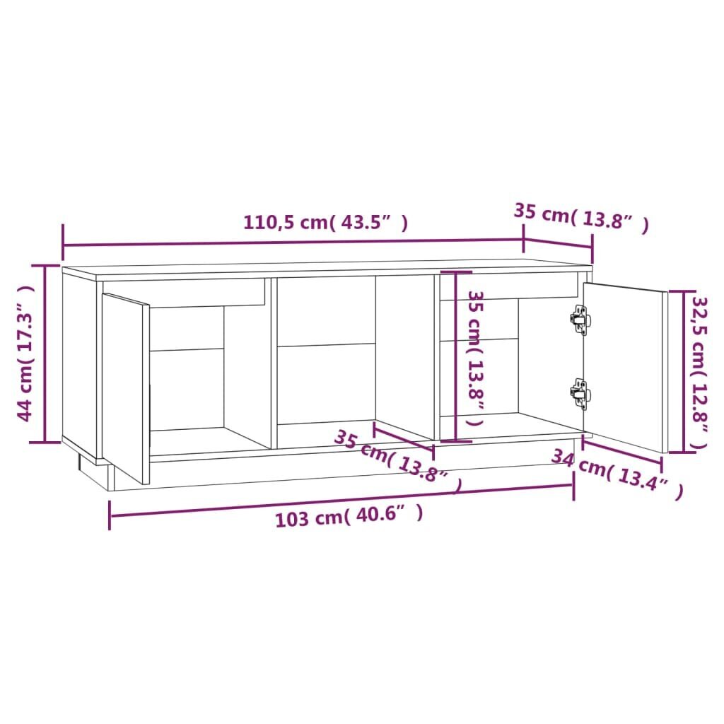 vidaXL TV-taso 110,5x35x44 cm täysi mänty hinta ja tiedot | TV-tasot | hobbyhall.fi