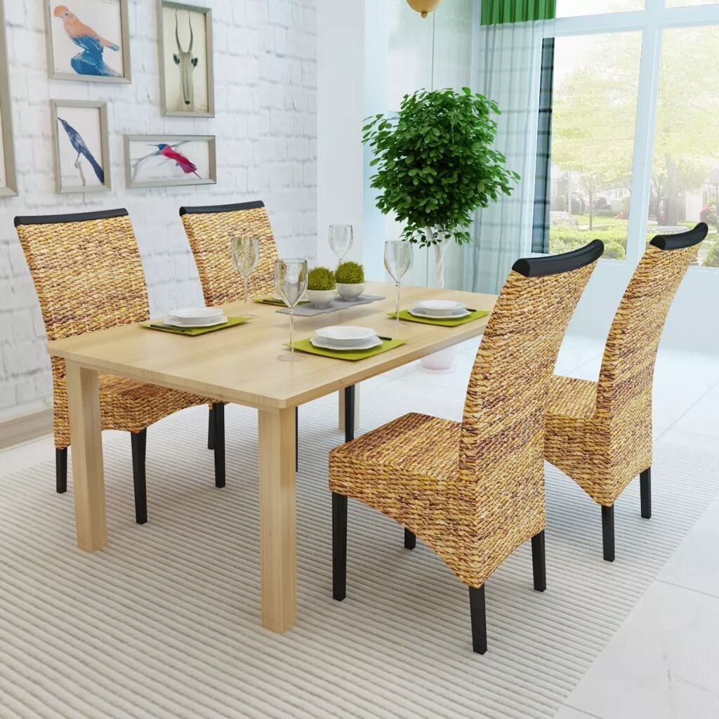 vidaXL Ruokapöydän tuolit 4 kpl manilahamppu ja täysi mangopuu hinta ja tiedot | Ruokapöydän tuolit | hobbyhall.fi
