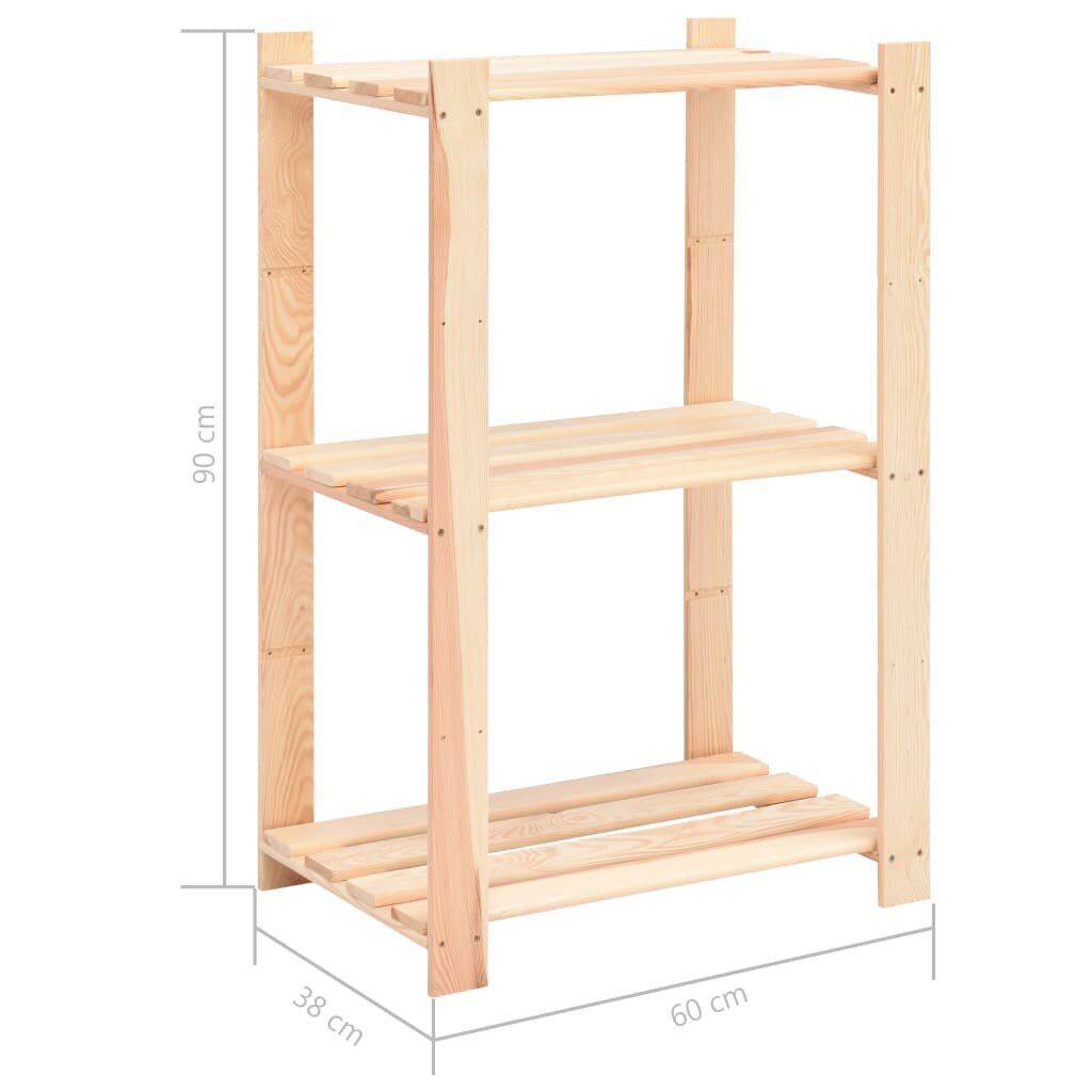 vidaXL 3-kerroksiset varastohyllyt 2 kpl 60x38x90 cm täysi mänty 150kg hinta ja tiedot | Varastohyllyt | hobbyhall.fi