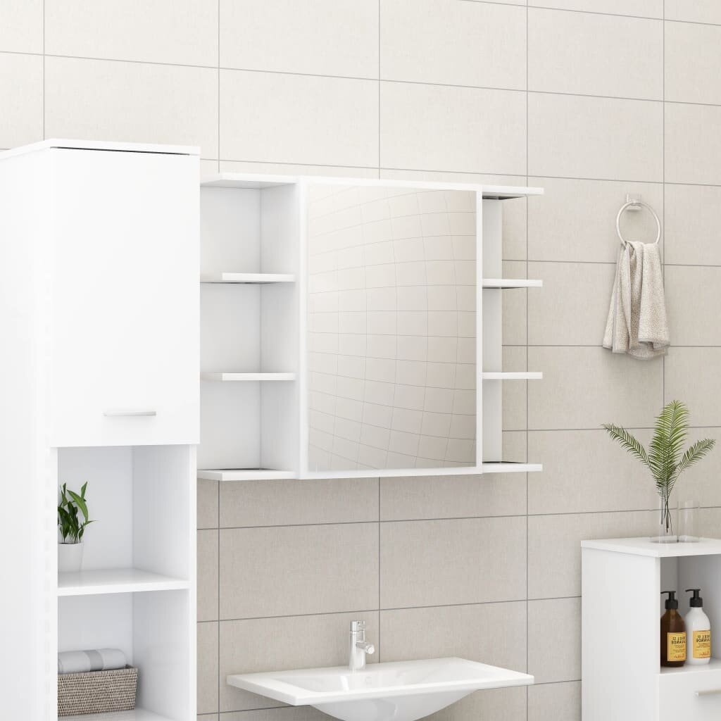 vidaXL 4-osainen kylpyhuoneen kalustesarja valkoinen lastulevy hinta ja tiedot | Kylpyhuonekalusteet | hobbyhall.fi