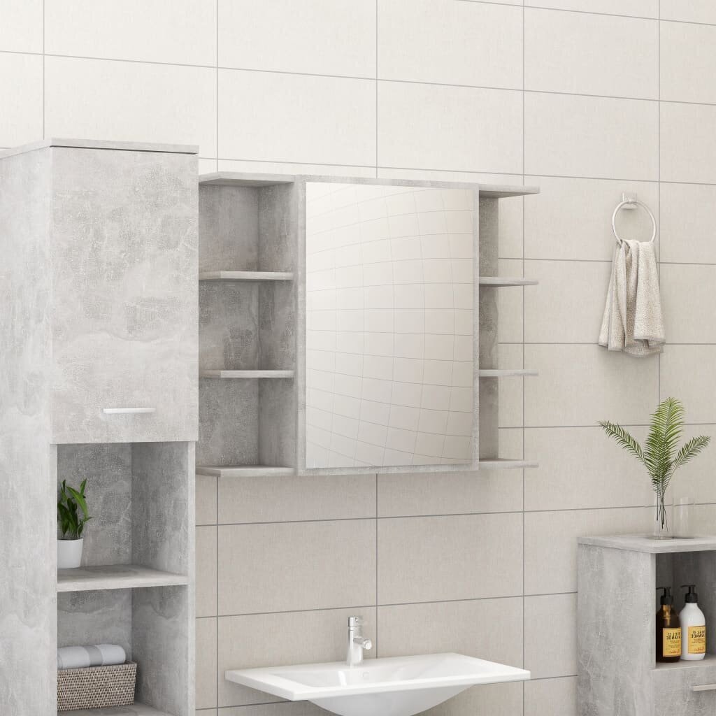 vidaXL 4-osainen kylpyhuonekalustesarja betoninharmaa lastulevy hinta ja tiedot | Kylpyhuonekalusteet | hobbyhall.fi