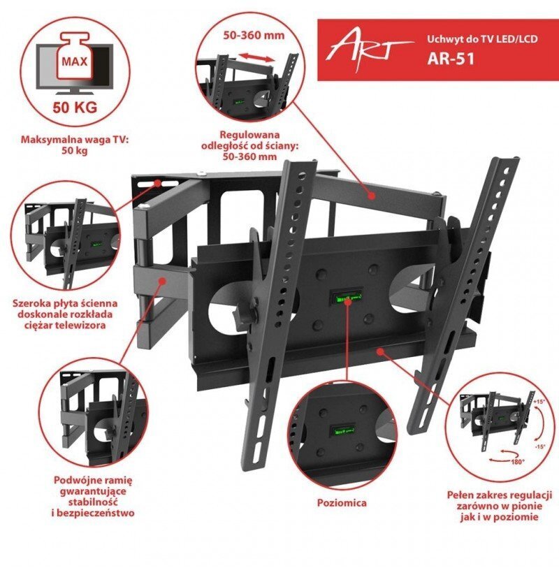 TV-seinäteline, Art RAMT AR-51, (23-60), 50kg hinta ja tiedot | TV-seinätelineet | hobbyhall.fi