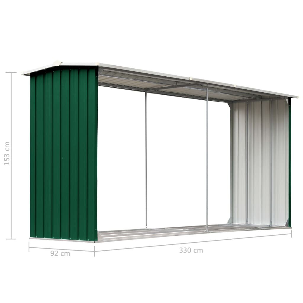 vidaXL Puuvaja galvanoitu teräs 330x92x153 cm vihreä hinta ja tiedot | Piharakennukset | hobbyhall.fi