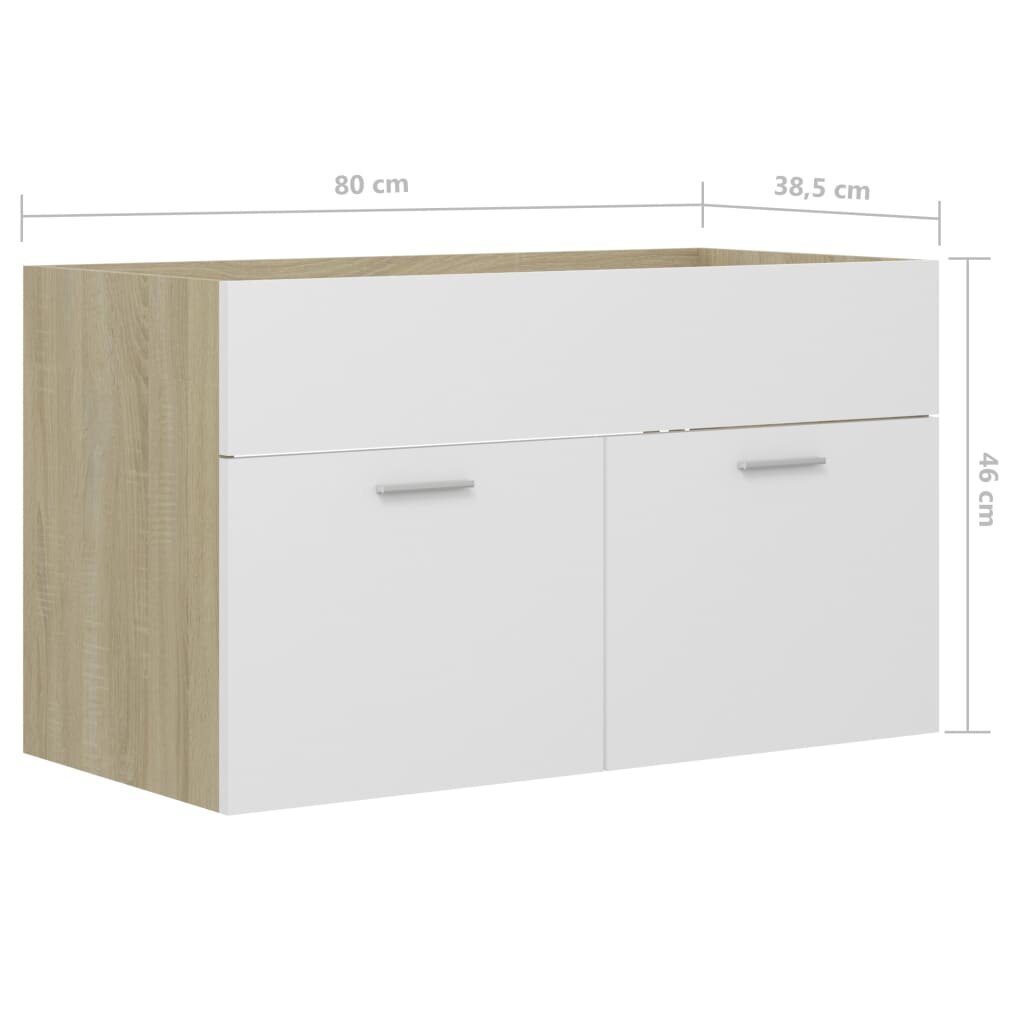 vidaXL Allaskaappi valkoinen ja Sonoma-tammi 80x38,5x46 cm lastulevy hinta ja tiedot | Kylpyhuonekaapit | hobbyhall.fi