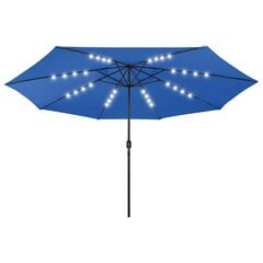 vidaXL Aurinkovarjo LED-valot ja metallitanko 400 cm taivaansininen hinta ja tiedot | Aurinkovarjot ja markiisit | hobbyhall.fi