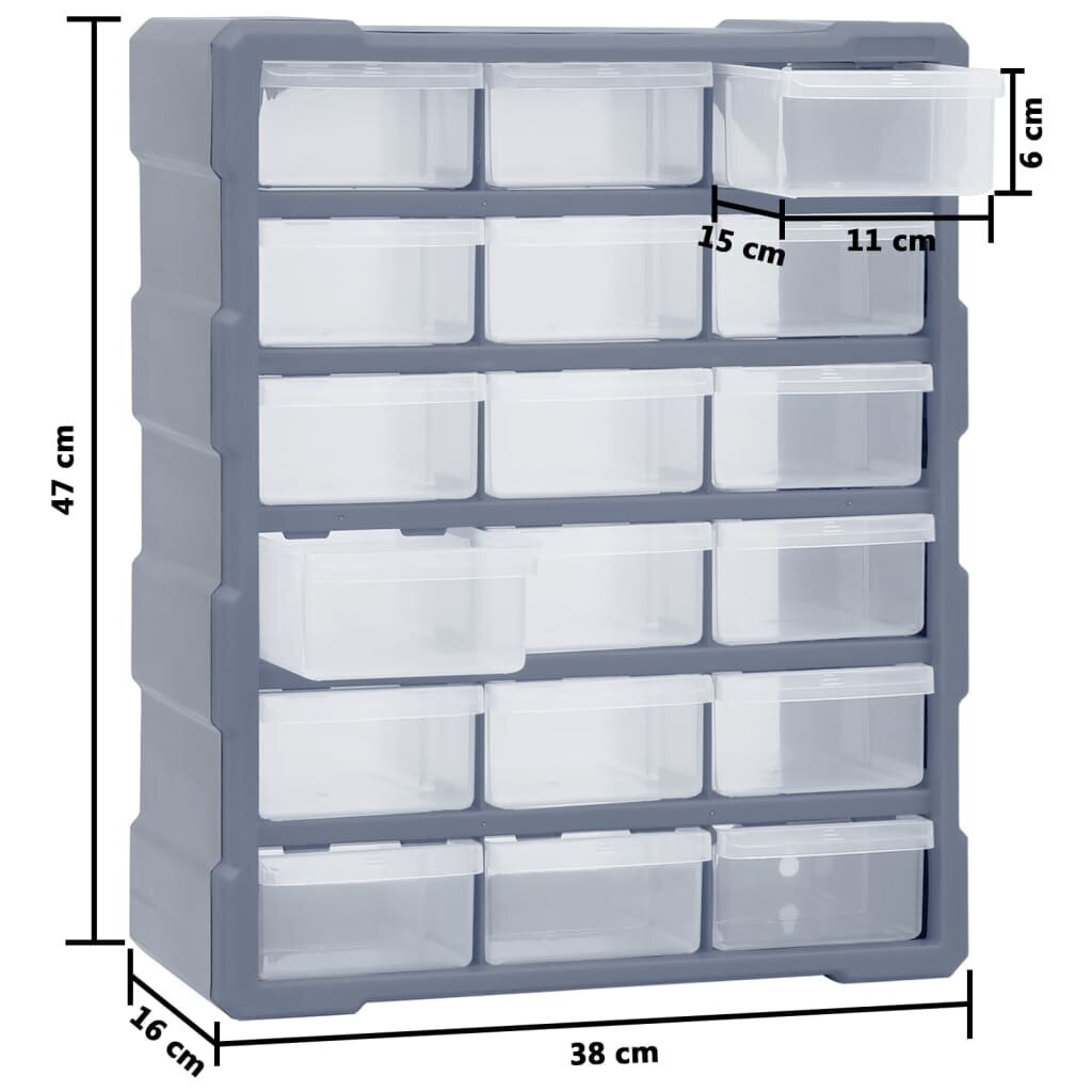 vidaXL Monilaatikkojärjestelijä 18 keskilaatikolla 38x16x47 cm hinta ja tiedot | Varastohyllyt | hobbyhall.fi