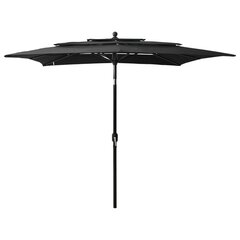 vidaXL 3-tasoinen aurinkovarjo alumiinitanko musta 2,5x2,5 m hinta ja tiedot | Aurinkovarjot ja markiisit | hobbyhall.fi