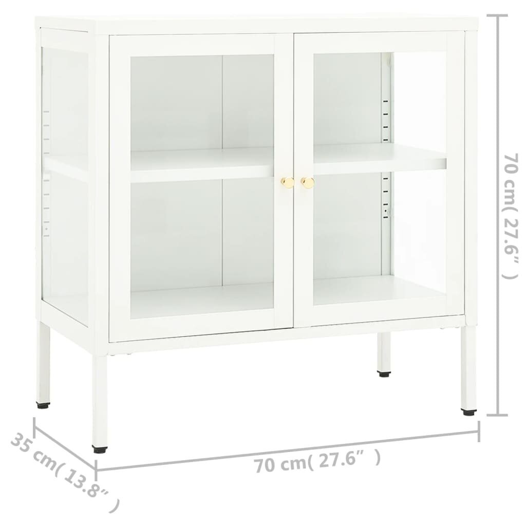 vidaXL Senkki valkoinen 70x35x70 cm teräs ja lasi hinta ja tiedot | Olohuoneen kaapit ja lipastot | hobbyhall.fi