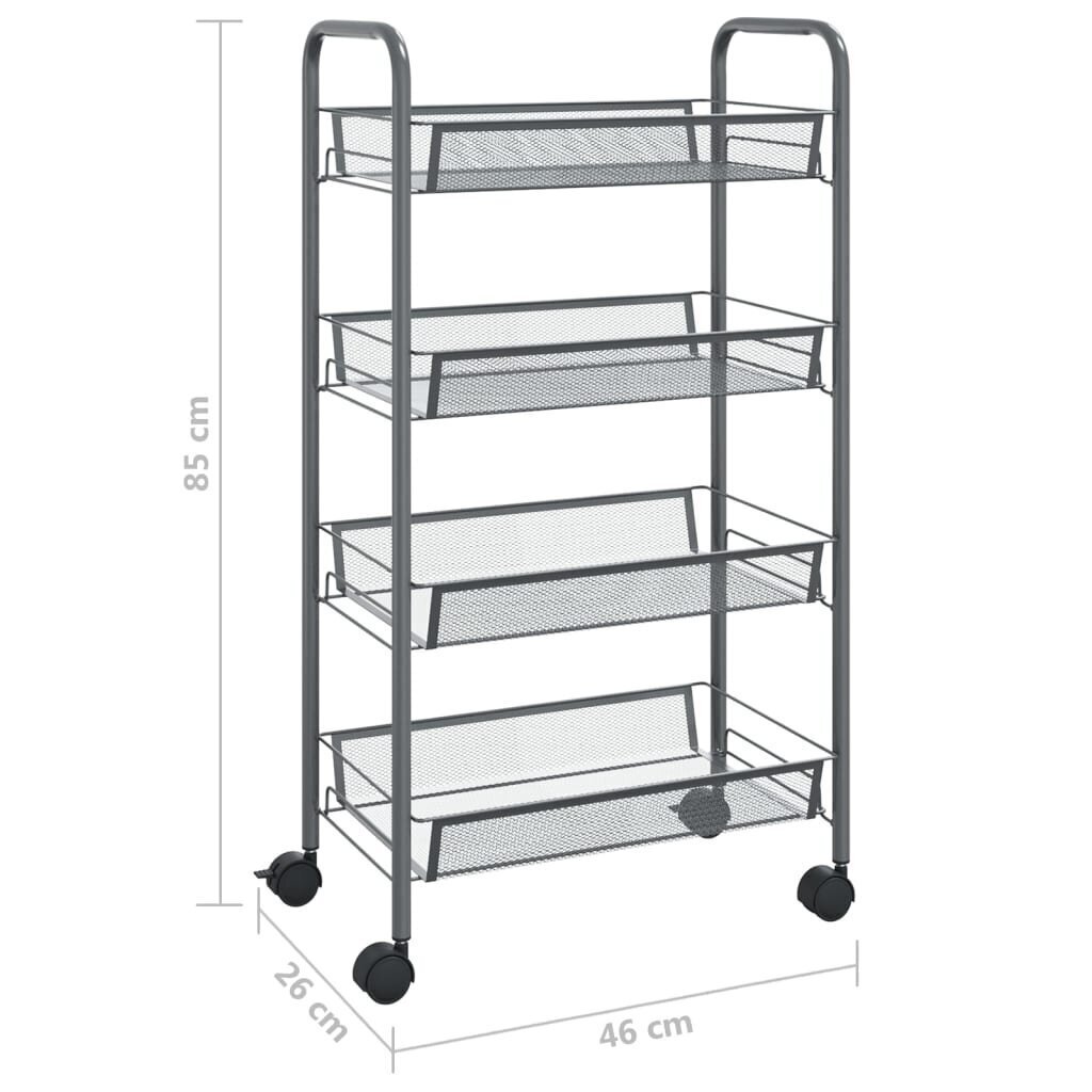 vidaXL 4-kerroksinen keittiövaunu harmaa 46x26x85 cm rauta hinta ja tiedot | Ruokapöydät | hobbyhall.fi