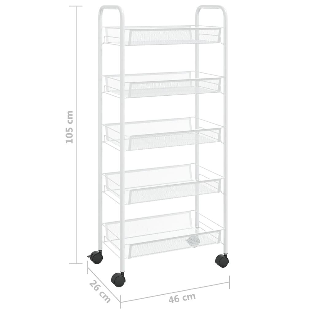 vidaXL 5-kerroksinen keittiövaunu valkoinen 46x26x105 cm rauta hinta ja tiedot | Ruokapöydät | hobbyhall.fi