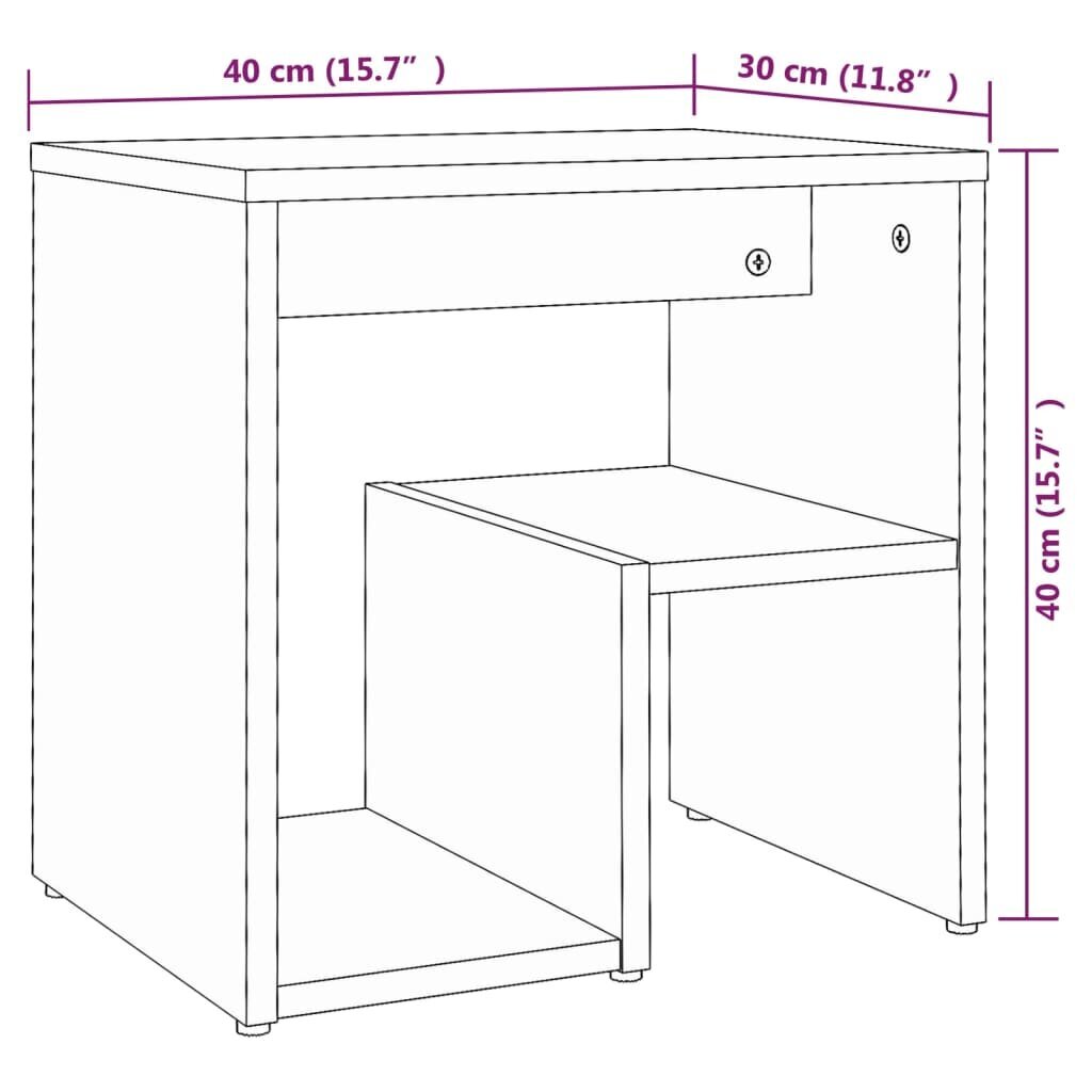 vidaXL Yöpöydät 2 kpl harmaa Sonoma 40x30x40 cm tekninen puu hinta ja tiedot | Yöpöydät | hobbyhall.fi