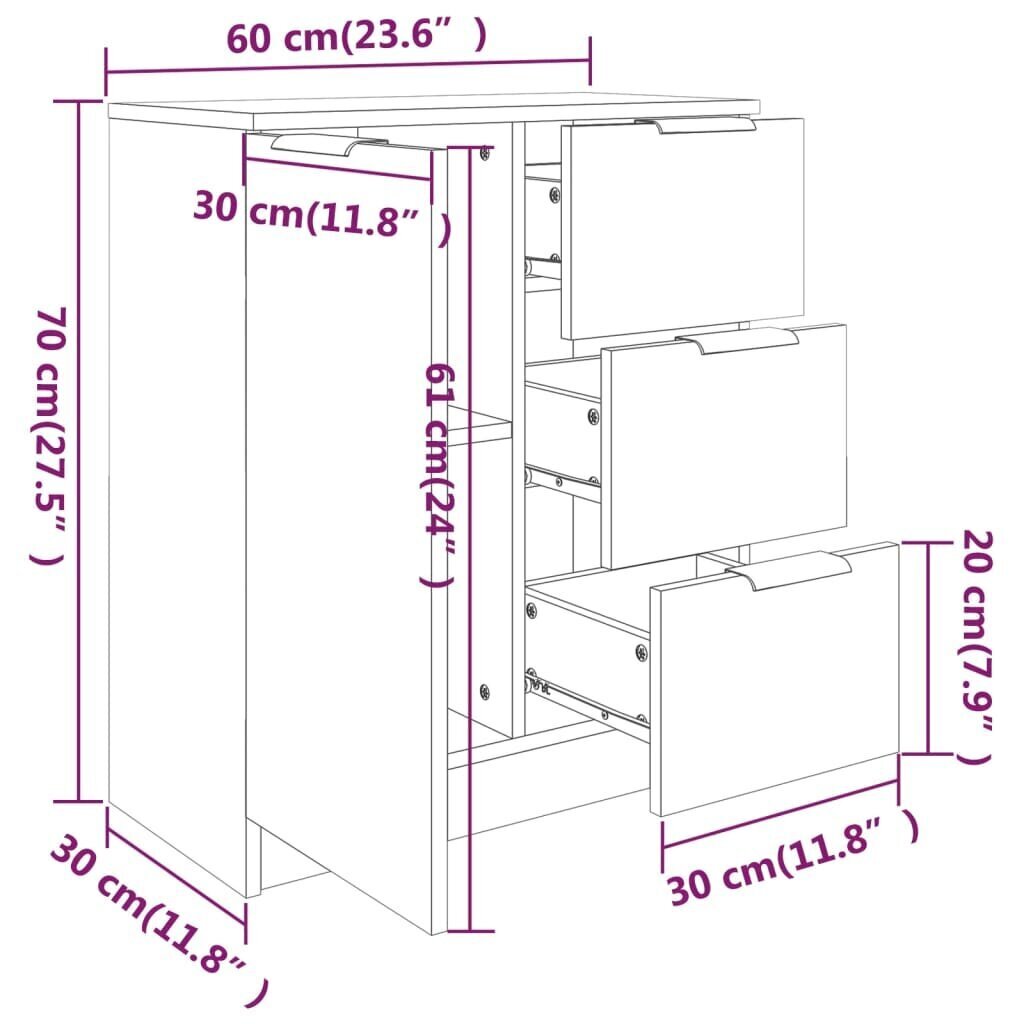 vidaXL Senkki valkoinen 60x30x70 cm tekninen puu hinta ja tiedot | Olohuoneen kaapit ja lipastot | hobbyhall.fi