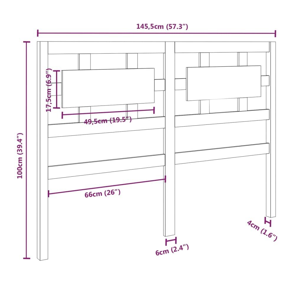 vidaXL Sängynpääty musta 145,5x4x100 cm täysi mänty hinta ja tiedot | Sängyt | hobbyhall.fi