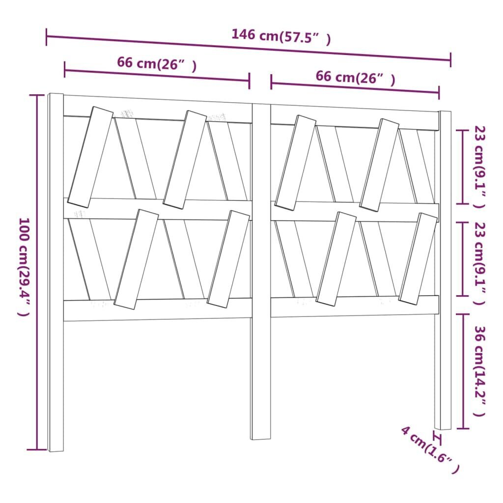 vidaXL Sängynpääty hunajanruskea 146x4x100 cm täysi mänty hinta ja tiedot | Sängyt | hobbyhall.fi