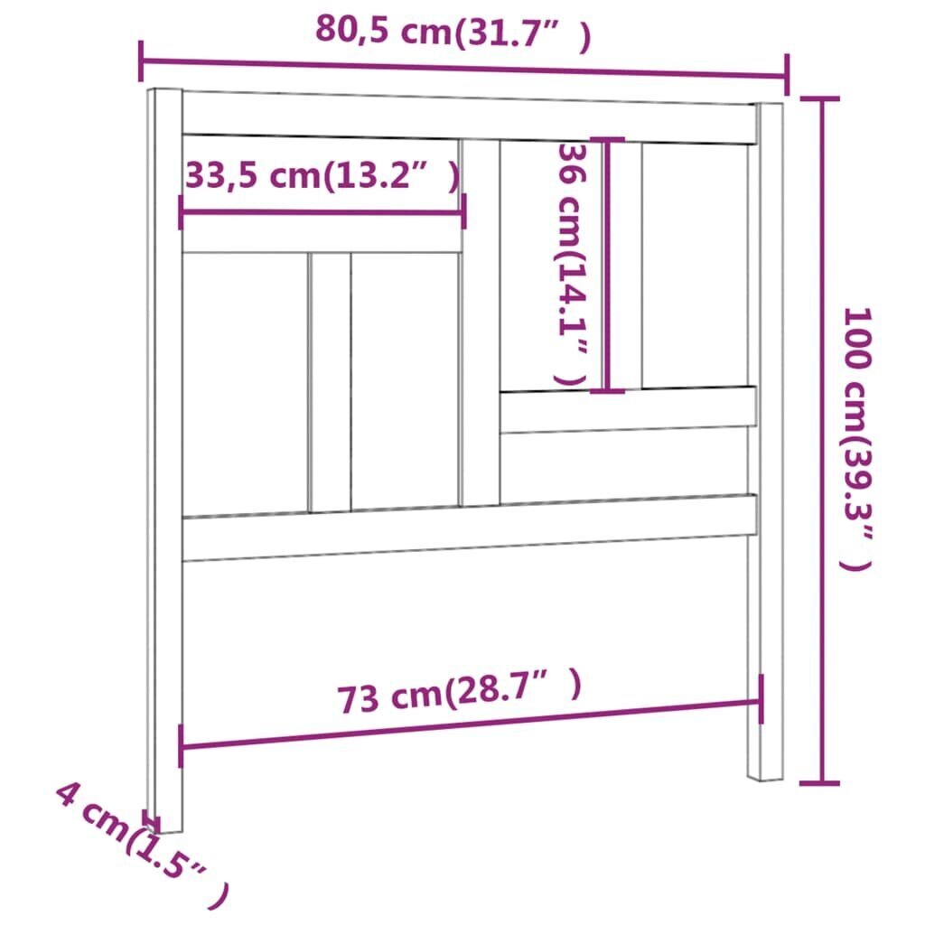 vidaXL Sängynpääty valkoinen 80,5x4x100 cm täysi mänty hinta ja tiedot | Sängyt | hobbyhall.fi