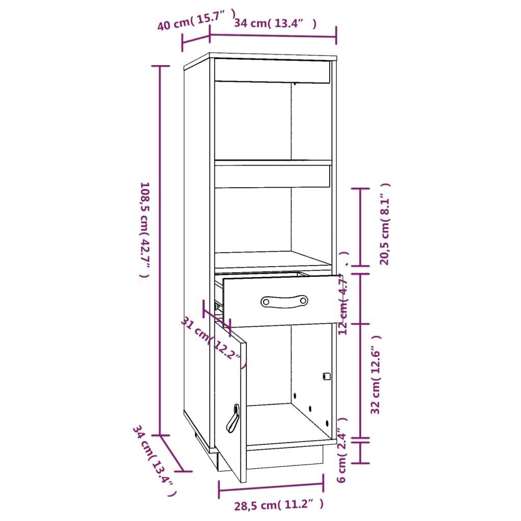 vidaXL Kaappi 34x40x108,5 cm täysi mänty hinta ja tiedot | Lipastot | hobbyhall.fi