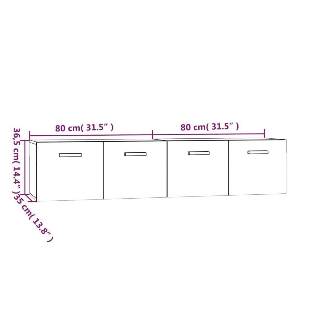 vidaXL Seinäkaapit 2 kpl harmaa Sonoma 80x35x36,5 cm tekninen puu hinta ja tiedot | Olohuoneen kaapit ja lipastot | hobbyhall.fi