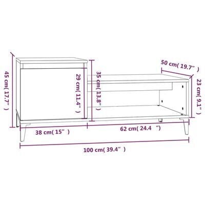 vidaXL Sohvapöytä Sonoma-tammi 100x50x45 cm tekninen puu hinta ja tiedot | Sohvapöydät | hobbyhall.fi