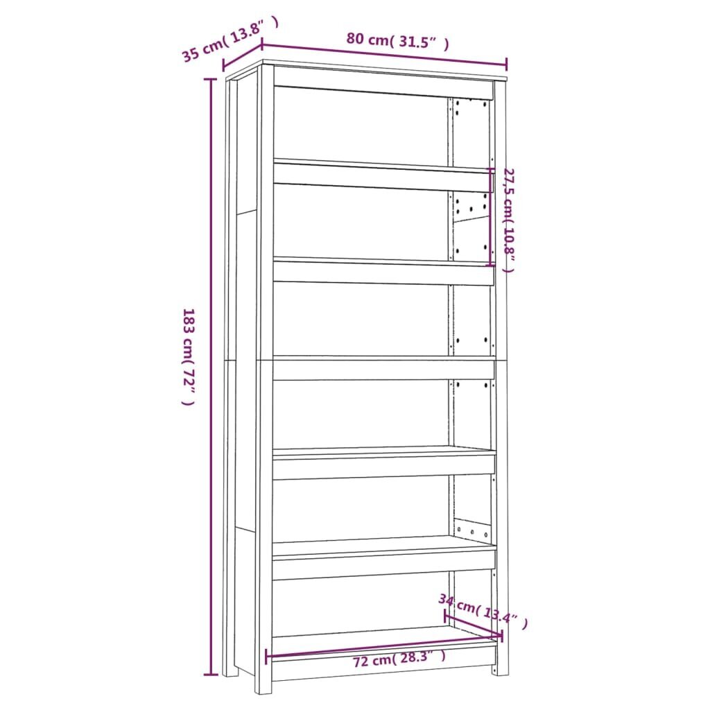 vidaXL Kirjahylly valkoinen 80x35x183 cm täysi mänty hinta ja tiedot | Kaapit | hobbyhall.fi