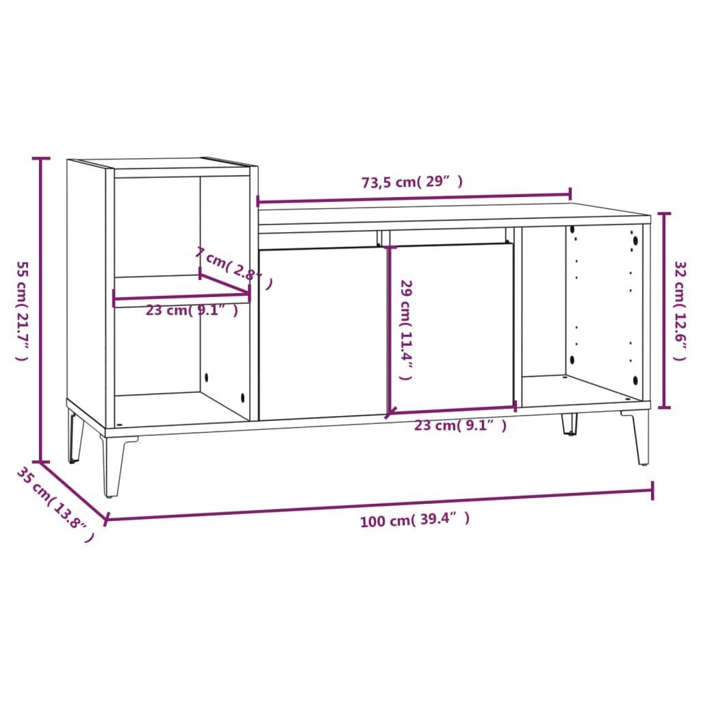 vidaXL TV-taso harmaa Sonoma 100x35x55 cm tekninen puu hinta ja tiedot | TV-tasot | hobbyhall.fi