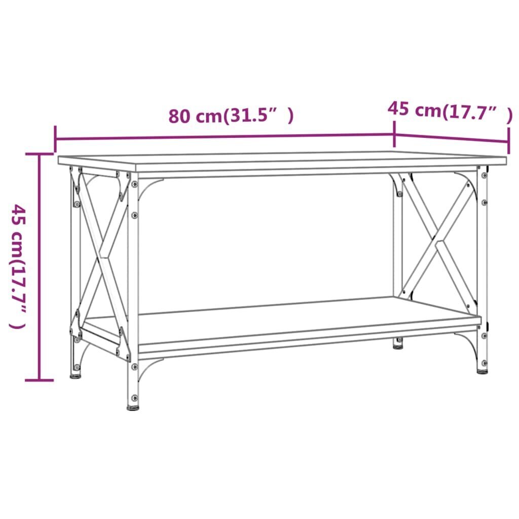 vidaXL Sohvapöytä ruskea tammi 80x45x45 cm tekninen puu ja rauta hinta ja tiedot | Sohvapöydät | hobbyhall.fi