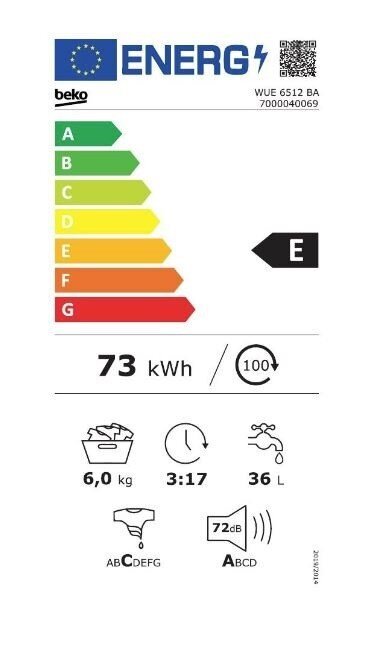 Beko WUE6512DBA hinta ja tiedot | Pyykinpesukoneet | hobbyhall.fi