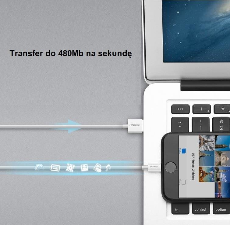 Ugreen USB - Lightning MFI -kaapeli 1m 2,4A valkoinen (20728) hinta ja tiedot | Puhelinkaapelit | hobbyhall.fi