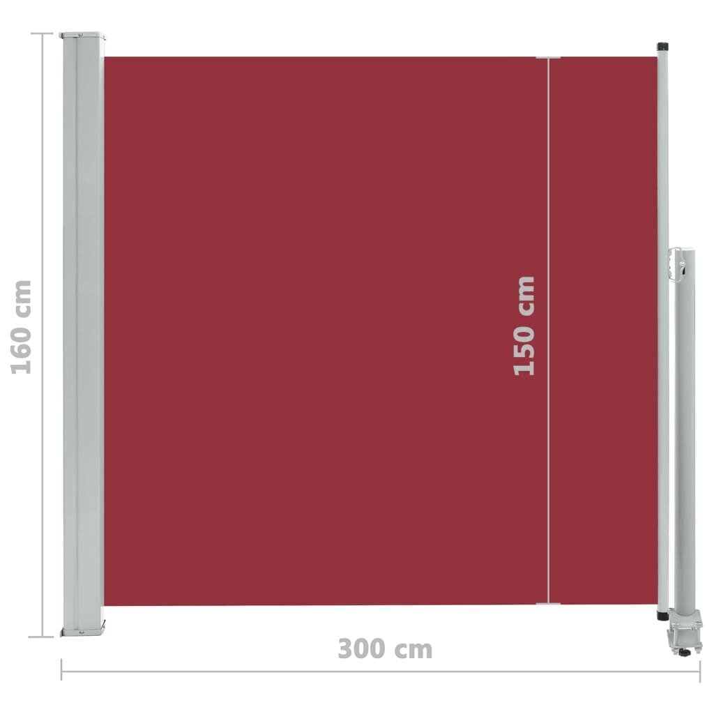 vidaXL Sisäänvedettävä terassin sivumarkiisi 160x300 cm punainen hinta ja tiedot | Aurinkovarjot ja markiisit | hobbyhall.fi