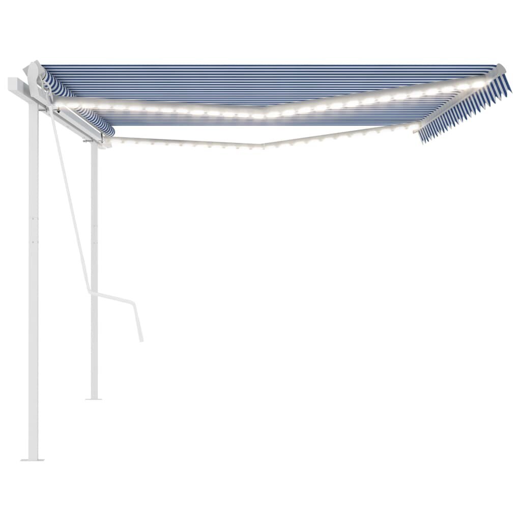 vidaXL Sisäänkelattava markiisi LED/tuulisensori 5x3,5 m sinivalkoinen hinta ja tiedot | Aurinkovarjot ja markiisit | hobbyhall.fi
