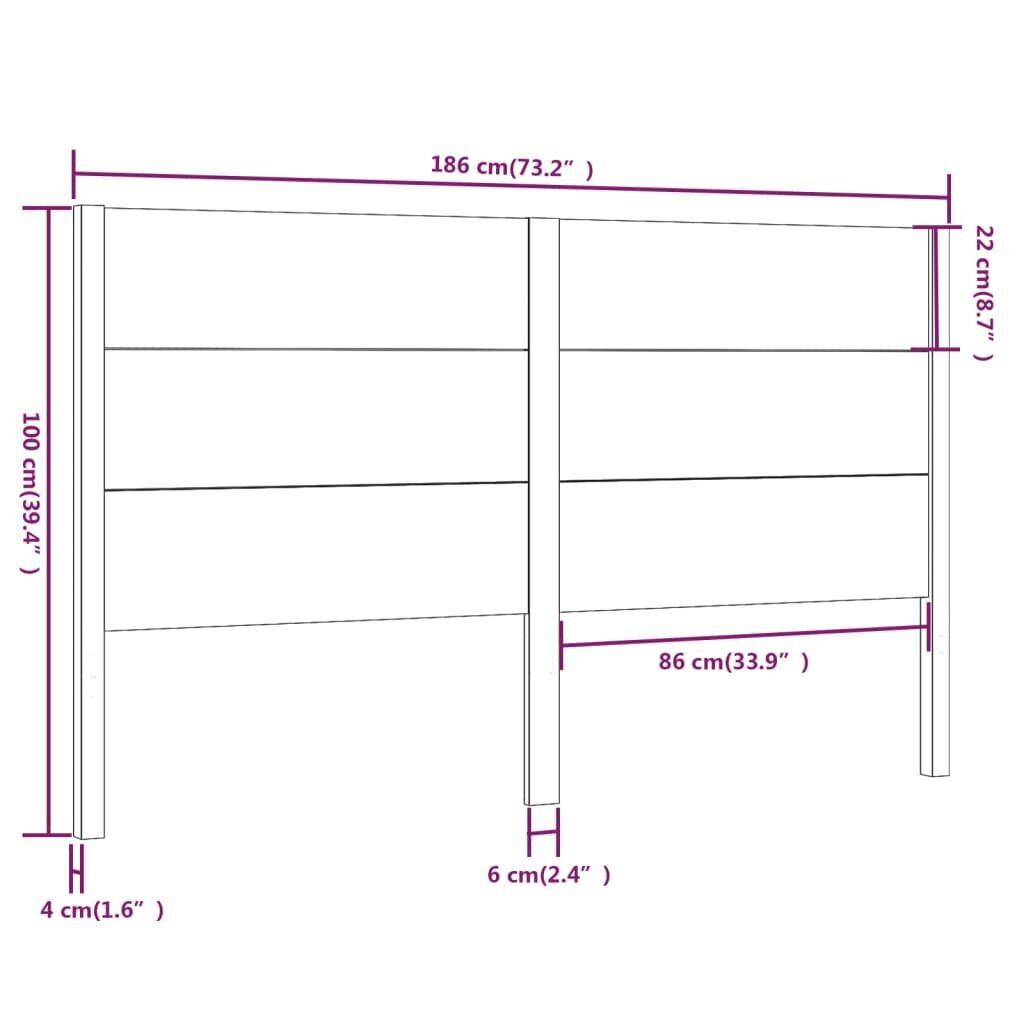 vidaXL Sängynpääty valkoinen 186x4x100 cm täysi mänty hinta ja tiedot | Sängyt | hobbyhall.fi