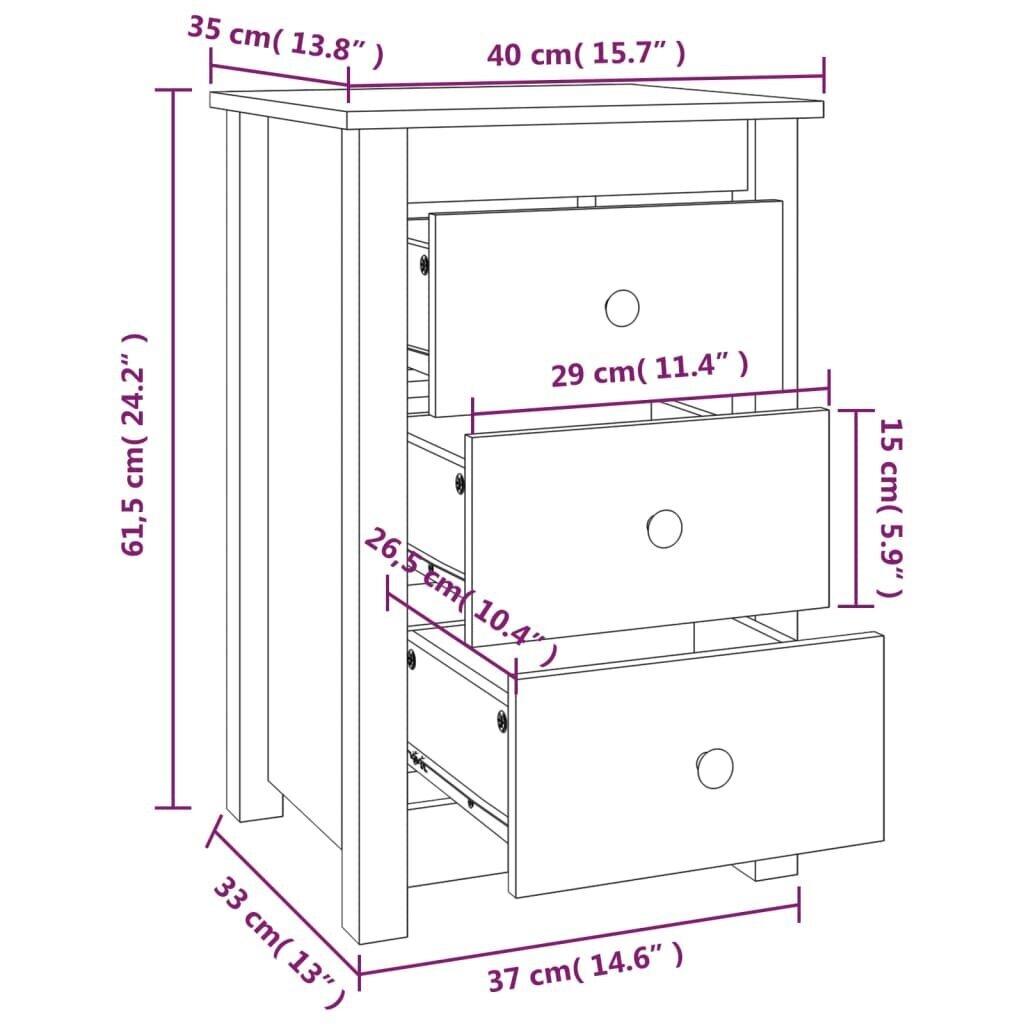 vidaXL Yöpöytä harmaa 40x35x61,5 cm täysi mänty hinta ja tiedot | Yöpöydät | hobbyhall.fi