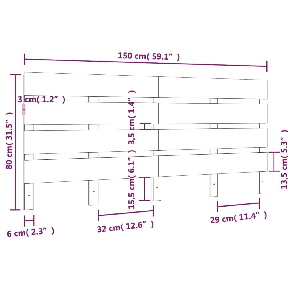 vidaXL Sängynpääty 150x3x80 cm täysi mänty hinta ja tiedot | Sängyt | hobbyhall.fi