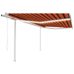 vidaXL Sisäänkelattava markiisi LED/tuulisens. 4,5x3,5 m oranssiruskea hinta ja tiedot | Aurinkovarjot ja markiisit | hobbyhall.fi