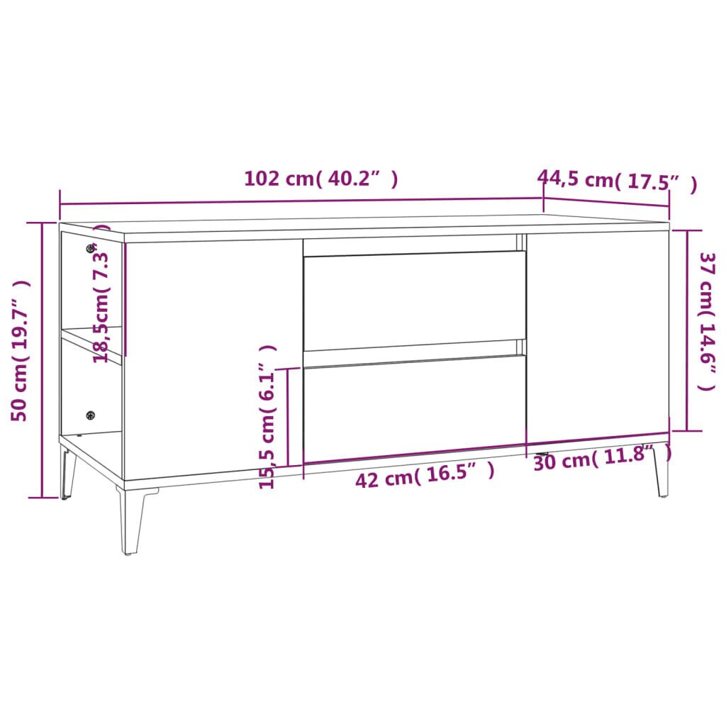 vidaXL TV-taso savutammi 102x44,5x50 cm tekninen puu hinta ja tiedot | TV-tasot | hobbyhall.fi