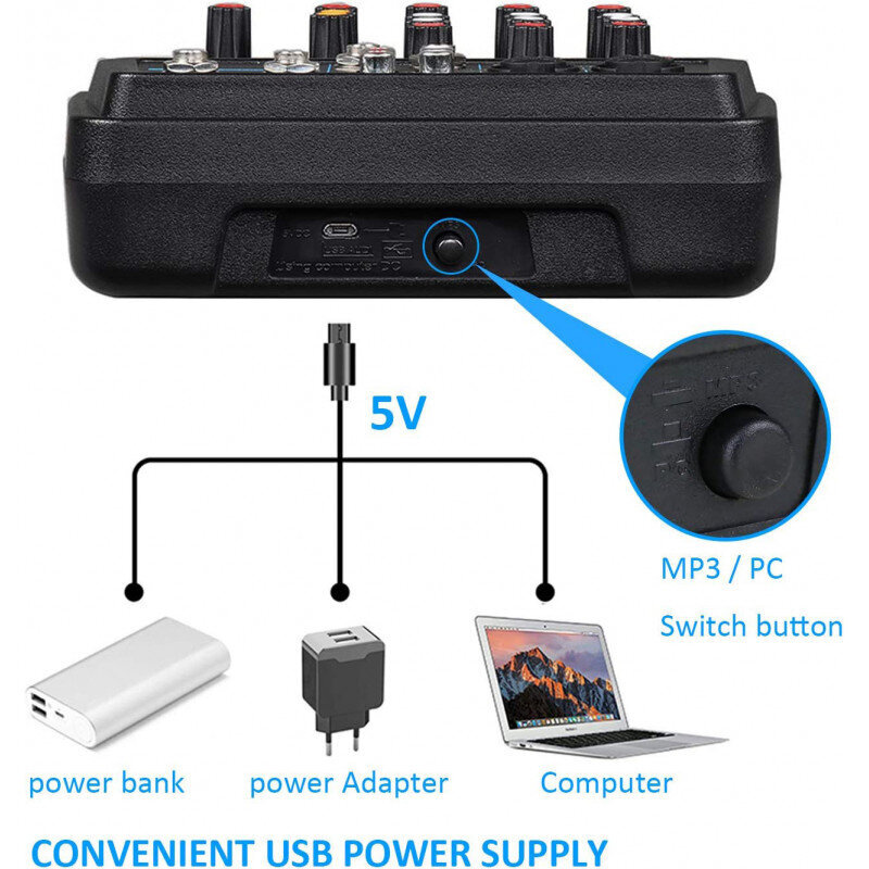 4-kanavainen äänikonsoli 48 V virtalähteellä ja äänikortilla musiikin tuotantoon, Internetin suoratoistoon, karaokeen hinta ja tiedot | Mikrofonit | hobbyhall.fi