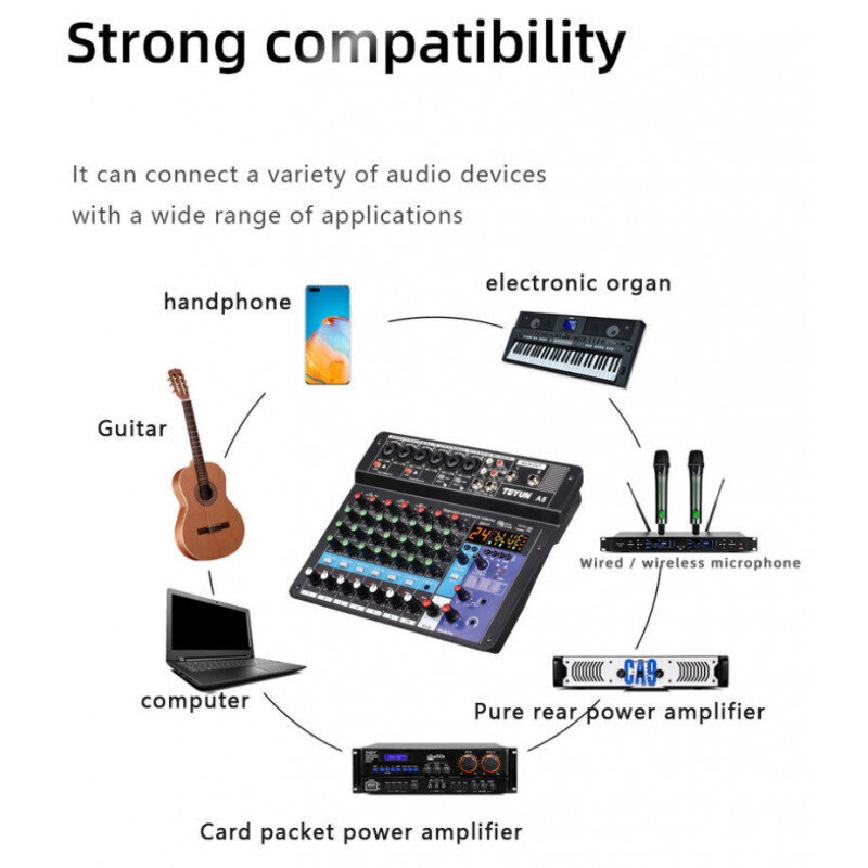 TEYUN A8 - 8-kanavainen Dj-konsoli, langaton, äänikortti, suoratoisto, PC-tallennuskonsoli hinta ja tiedot | DJ-laitteet | hobbyhall.fi