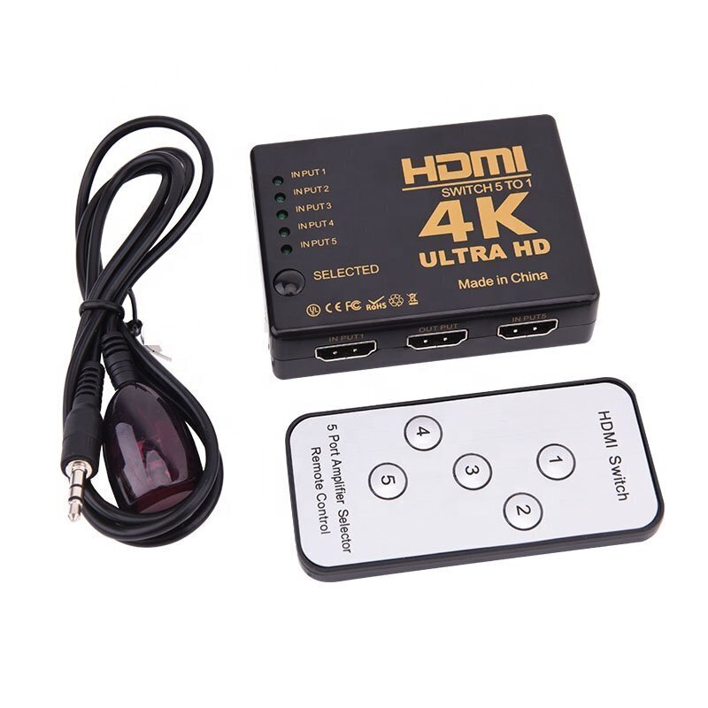 RoGer HDMI 4K High Speed Splitter 5 HDMI-tuloa / kaukosäädin / infrapunakaapeli hinta ja tiedot | Kaapelit ja adapterit | hobbyhall.fi