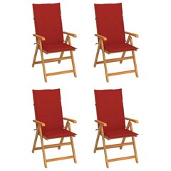 vidaXL Puutarhatuolit 4 kpl tyynyillä punainen täysi tiikki hinta ja tiedot | Puutarhatuolit | hobbyhall.fi
