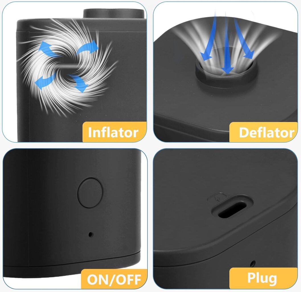Sähköinen ilmapumppu Artline, USB, 5 suutinta, musta hinta ja tiedot | Ilmapatjat | hobbyhall.fi