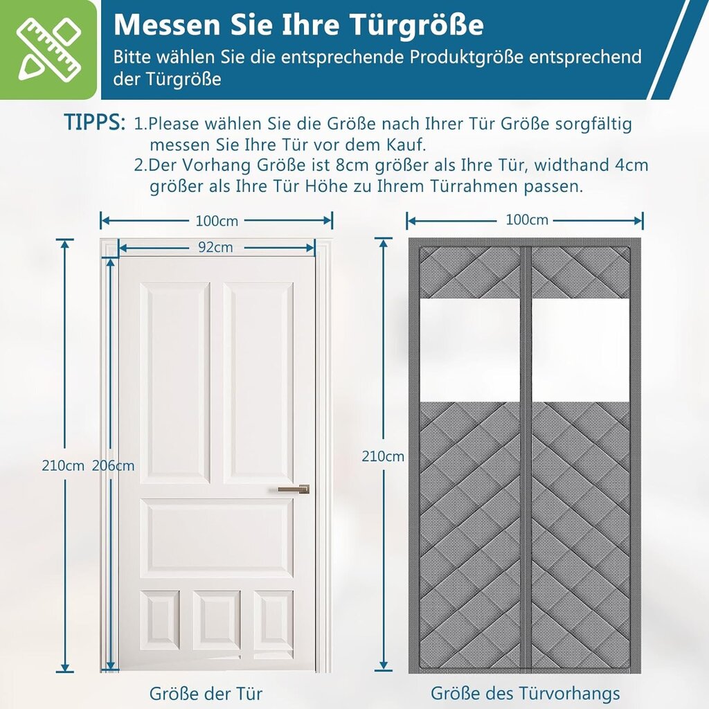 Magneettinen lämpöeristysverho oviin HooTown, 100 x 210cm, harmaa hinta ja tiedot | Hyttysverkot | hobbyhall.fi